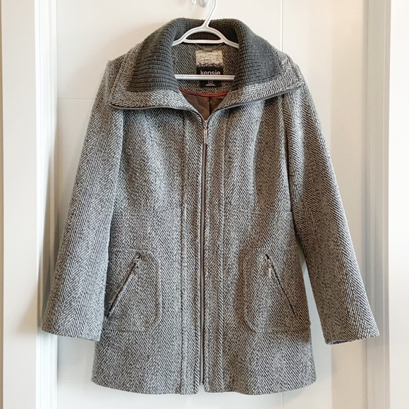 Kensie Jackets & Blazers - Kensie grey wool blend herringbone winter coat